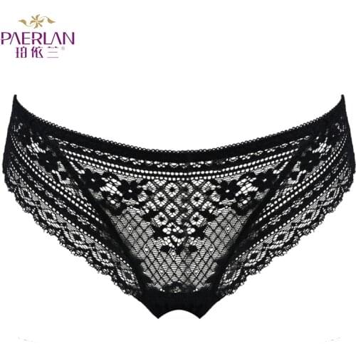 PAERLAN Solid color low-Rise hips Lace Flora Women Panties comfortable briefs sexy temptation hollow underwear
