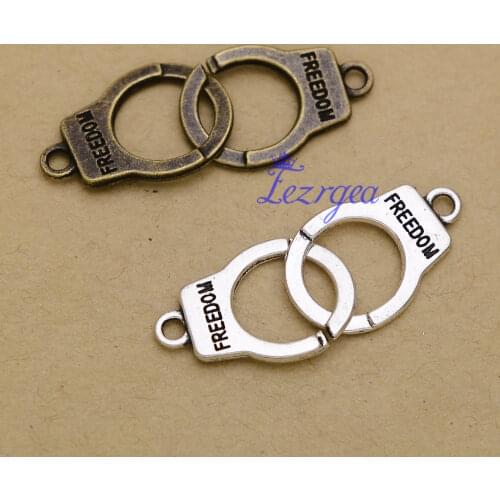 10pcs/lot--40x15mm, Antique silver plated/bronze plated double sided Handcuffs charms,DIY supplies, Jewelry accessories