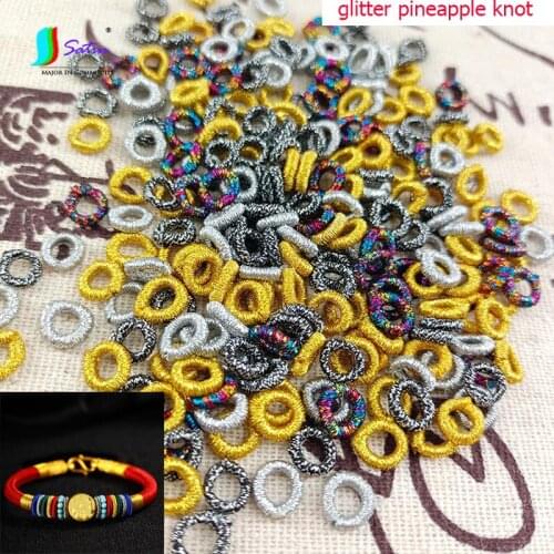 100pcs Make Diy Knitting Bracelet Necklace Jewelry Accessory Round Black Rainbow Silver Mini Size Glitter Pineapple Knot Button