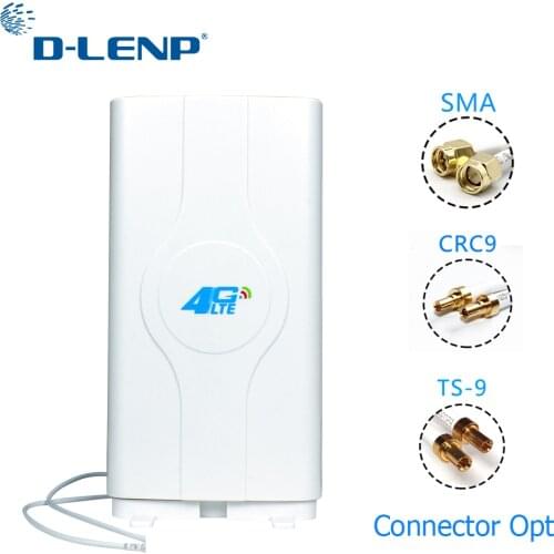 Dlenp 4G LTE MIMO Antenna 700-2600Mhz With 2- TS9/ CRC9/ SMA Male Connectors Booster Panel Antenna with 2M Cable 88dBi
