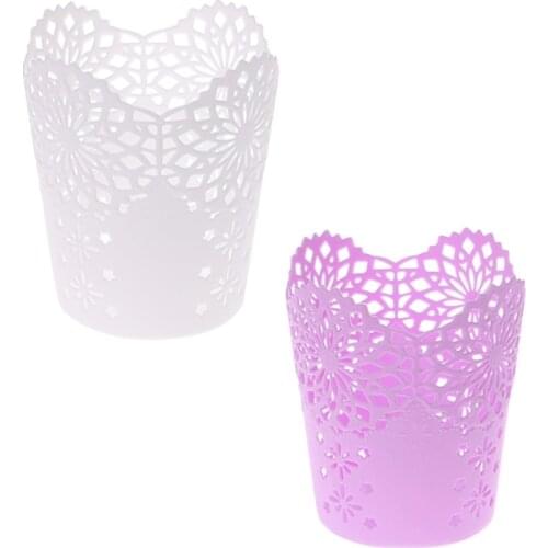 White/Purple Hollow Flower Brush Storage Pen Pencil Pot Holder Container Desk Organizer Pen Holders Gift Office Supplies C26