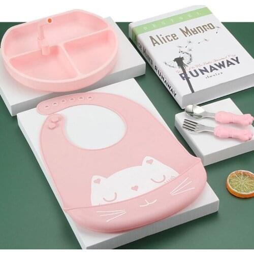 J60B Toddlers Safety Silicon Plate First Stage Lead-free Toddler Feeding Supplie Cute Shape Toddler Feeding Set 100% Silicone