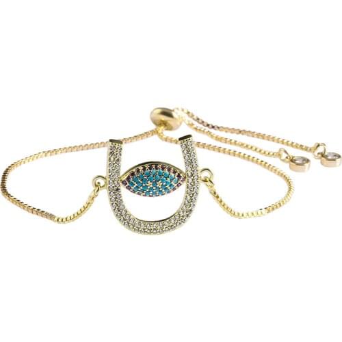 AAA Shiny Purple&blue Cubic Zirconia Stones Horseshoe Luck Charm Chain Adjustable Bracelet Women Pretty Girl Chic Simple Jewelry