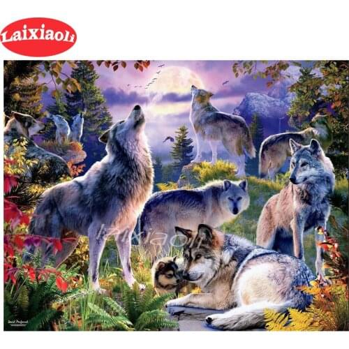 Diy diamond Wolves family diamond painting full square/round drill diamond embroidery cross stitch kits animal Xmas landscape