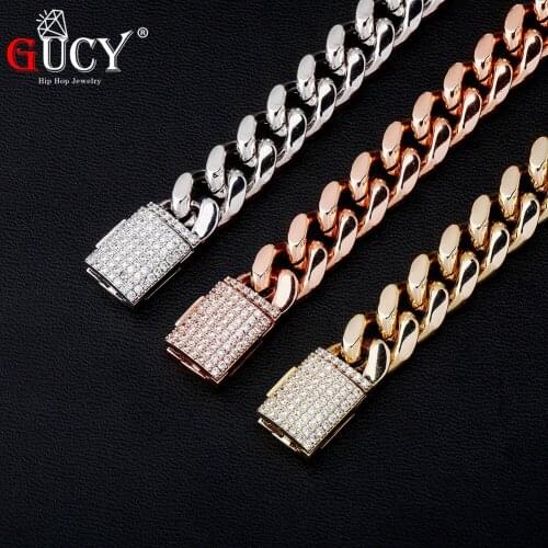 GUCY 12MM Miami Cuban Link Bracelet Heavy Iced Out Zircon Hip hop Fashion Punk Choker Chain Bling Bling Charms Jewelry