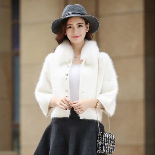 New Women Bat Sleeve Short Mink Cashmere Cardigan Fox Fur Thick Loose sweater Drop Shipping Coat wsr848