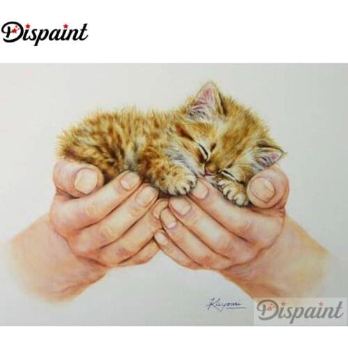 Dispaint Full Square/Round Drill 5D DIY Diamond Painting "Animal cat hand" 3D Embroidery Cross Stitch Home Decor Gift A17173