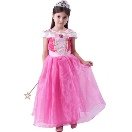 Miss Princess aurora costume up childrens clothes off shoulder ankle length sleep beauty halloween cosplay dress