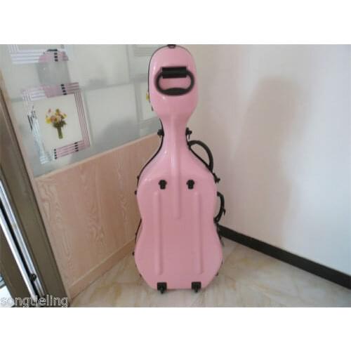 Beautiful 3/4 pink fiberglass cello hard case w/ wheells