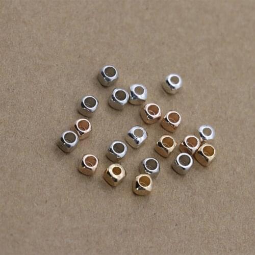 50pcs/lot 3mm 4mm Silver Rose Gold Brass Square Copper Loose Spacer Beads Fit Bracelet Necklace for DIY Jewelry Making Findings