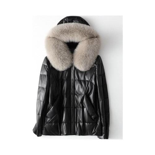 2020 Women Fashion Fox Fur Collar Genuine Real Sheep Leather Coat H70