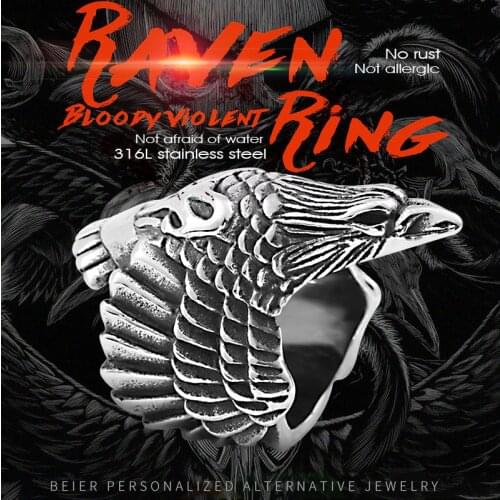Beier 316L Stainless steel nose viking raven head Ring For Man Hip-Hop Biker Boys Cool Jewelry LR329