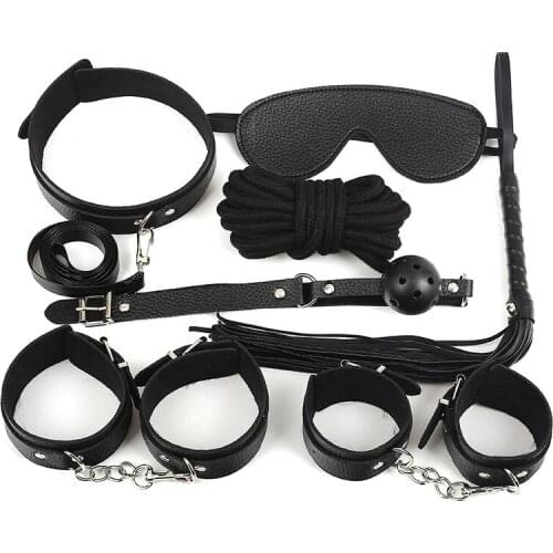 Bondage 7Pcs Set Bdsm Leather Handcuffs Mask Collar Gag Flirt Sex Tool Adults Games Slave Restraint Erotic Sex Toy For Man/Woman