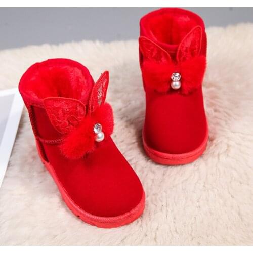 2020 new girls snow boots winter childrens boots warm boots childrens soft-soled shoes plus velvet pearl boots