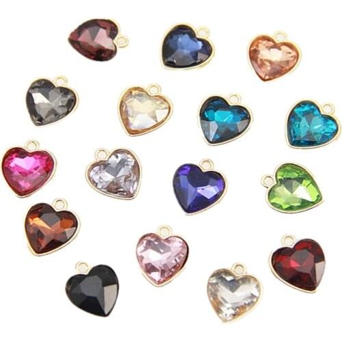 Trendy Crystal Rhinestone Heart Charms Gold Tone DIY Jewelry Findings Lovely Bracelet Necklace Keyring Pendant Charm 60pcs 12mm