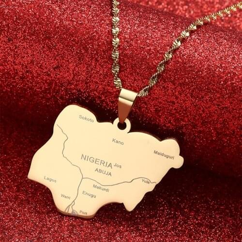 Nigeria Map Pendant Necklaces Country Maps Africa Nigerians Maps With City Name Jewelry