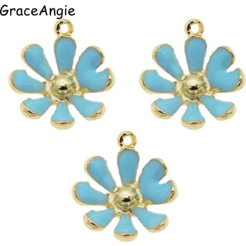 GraceAngie 10pcs/pack Blue Cute Flower Shape Pendant Fashion Women Alloy Charms Findings For Necklace Jewelry DIY Accessories