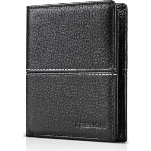 TEEHON High Quality Soft Leather Wallet Men RFID Black Purse Coin Card Holder