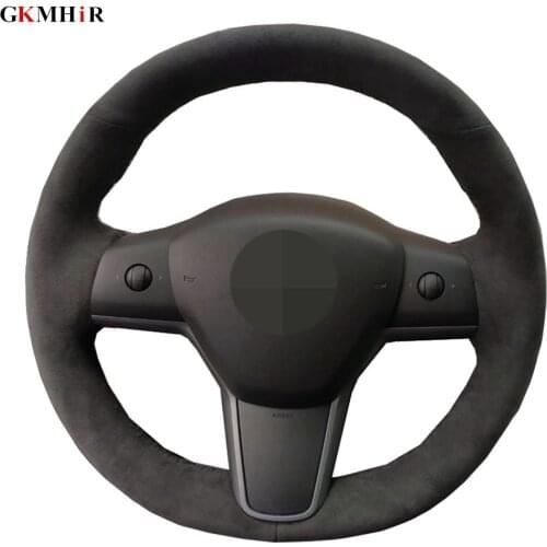 Hand-stitched Car Steering Wheel Cover Suede Cow Leather Volant Braid On The Steering Wheel For Tesla Model 3 2017 2018 2019