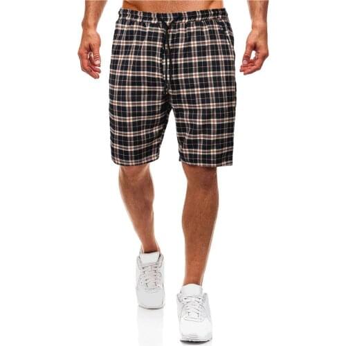 Fashion Mens Casual Shorts Plaid Straight-leg Shorts Elastic Belt Pocket Loose Jogging Workout Sports Shorts Man