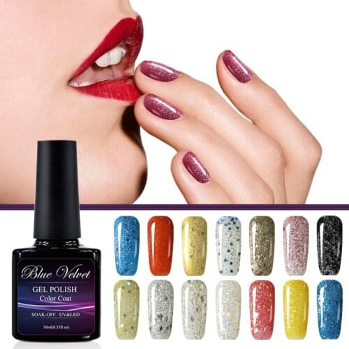 Blue Velvet 10ML Super Bling Glitter Nail Art Polish Semi Permanent Nail Gel Lak Varnishes Long-lasting Soak OFF UV Gel Polish