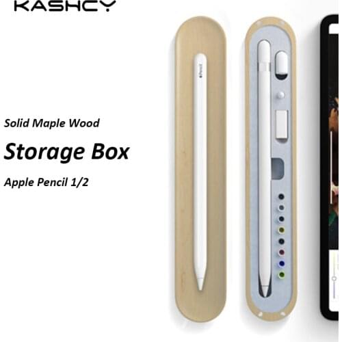 KASHCY Solid Wood Maple Pencil Storage Box For Apple Pencil 1/2 generation accessories Tray