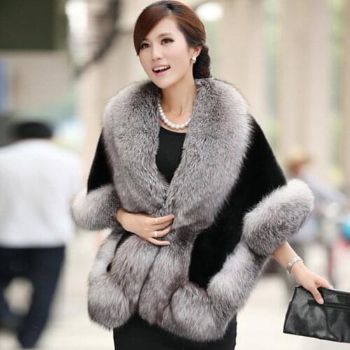Savabien Faux Fox Fur Jacket Women Winter Coat 2019 Elegant Slim Furry Soft Fake Fur Cape Shawl Festival Streetwear Female Coats