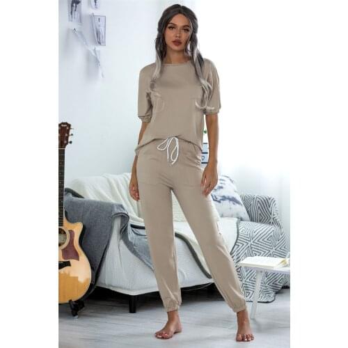 Womens Solid Color Bubble Sleeve 2-piece Set Summer Women Short Sleeve And Pants Clothing Leisure Suit