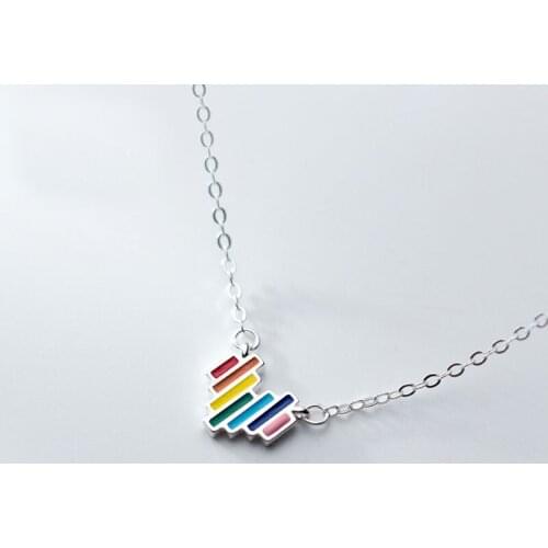 MloveAcc New Fashion Rainbow Heart Necklace Colorful Pendant Necklace Valentines Day Gift for Women