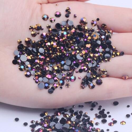 Gold Black AB Resin Rhinestones 2mm 2.5mm 3mm 4mm 5mm 6mm Non Hotfix Round Glue On Beads DIY Nails Art Mobile Phone Decoration