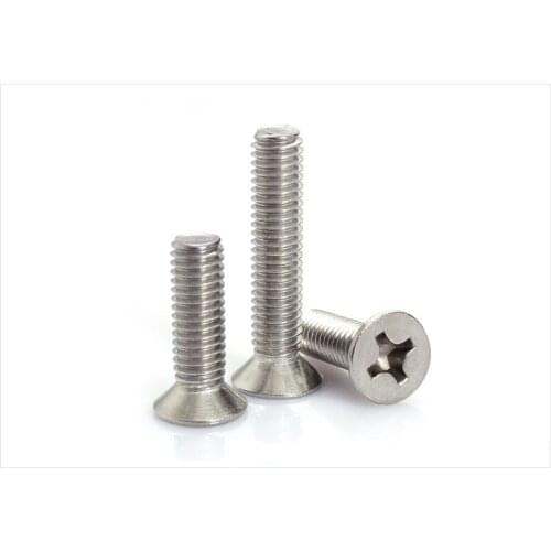 100pcs -10pcs M1 M1.2 M1.4 M1.6 M2 M2.5 M3 M4 M5 M6 DIN965 Stainless Steel 304 Flat Head Countersunk Phillips Machine Screws