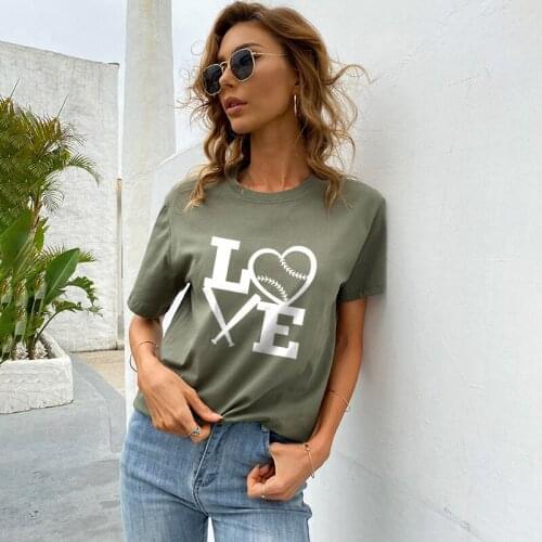 2021 Fashion Women T Shirt Summer Short Sleeve Creative Baseball Love Print Tee Female Kawaii Casual Harajuku Femme Streetwear