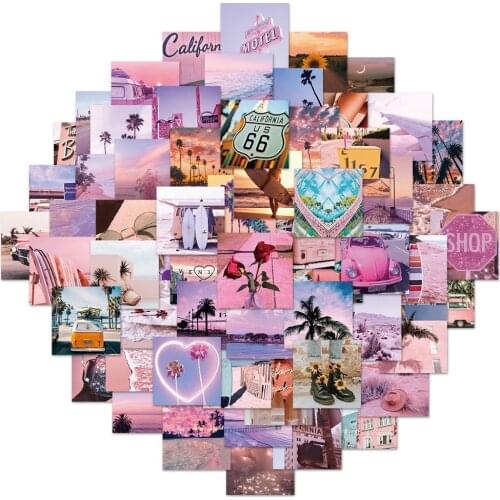 2021 New California Sunshine Pink Series Healing Landscape Graffiti Decoration Luggage Guitar Waterproof Sticker Wholesale