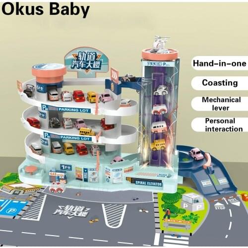 2020 Rail Car Toy Car Electric Boy Car Racing Lift Parking Lot Set Large Parking Building For Kids Gift