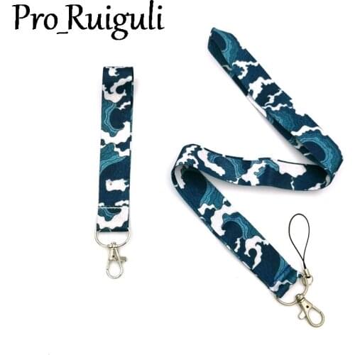 30pcs Kanagawa Hokusai Waves Neck keychain necklace Anime Cartoon Neck Strap Lanyard ID badge Keychain Lanyards hand Wristlet