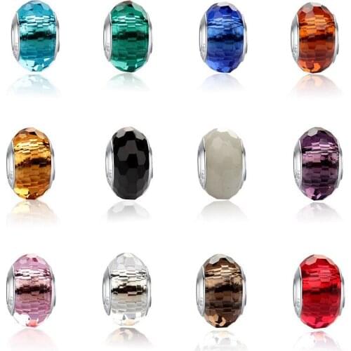 5PCS Brass Tube Hole Original Faceted Glass European Charm Round Beads Fit Pan Bracelet DIY Necklace Jewelry Making Pendants