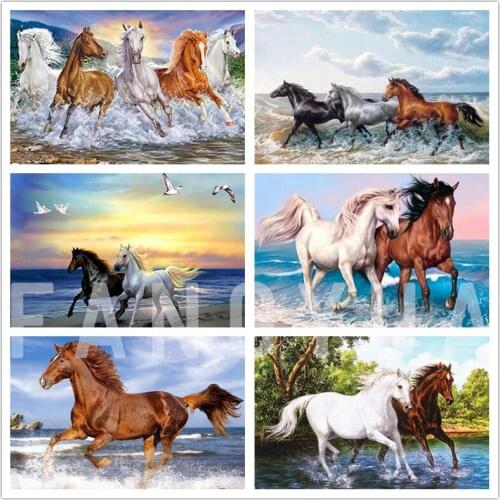 5D Diy Diamond Painting Horse Mosaic Seaside Full Square Diamond Embroidery Cross Stitch Animal Home Decoration Wall Art Poster