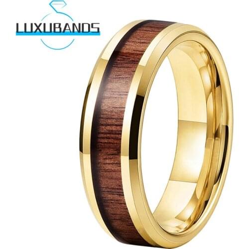 6MM Gold Men Womens Tungsten Rings Beveled Vietnam Acrylic Tree Wood Inlay Wedding Bands Polished Finished Comfort Fit