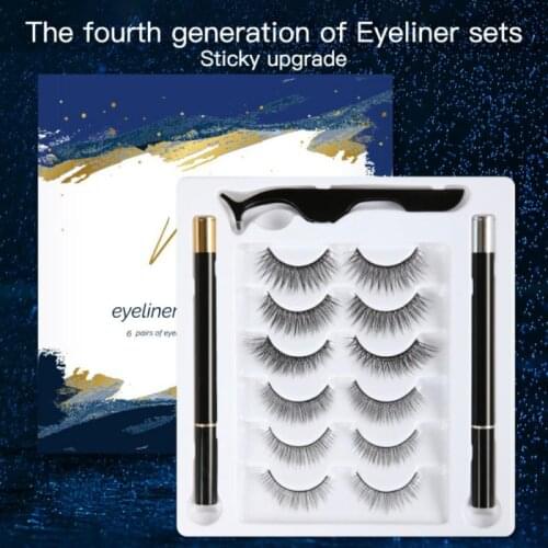 6 Pairs 3D Mink Lashes With 2 Pcs Waterproof Eyeliners Non Magnetic Eyelashes Eyelash Extension Long Lasting Makeup TSLM1