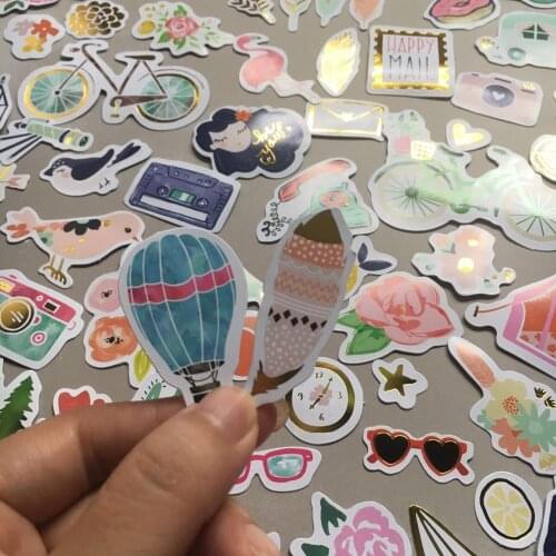 66pcs Camping travel Foil Gold Paper Die Cut Stickers for DIY Scrapbooking Card Making Crafts /photo album Decoration