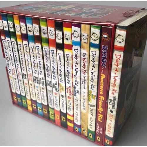16PCS/Set English Picture Book Diary of a Wimpy kid Comic Bridge Novel Children Daily Reading Book Box Packing Children Age 6-12