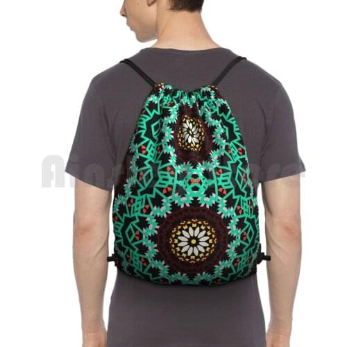 Bohemian Pattern With Big Abstract Flowers Backpack Drawstring Bag Riding Climbing Gym Bag Bohemian Boho Chic Pattern