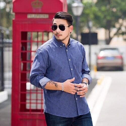 Plus size 8XL 7XL 6XL plaid Mens shirt Long Sleeve Shirt Mens Dress Shirts Brand Casual Fashion Business Style Shirts big