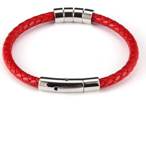 Saint Jewelry Mens Leather Bracelet / Stainless Steel Bracelet / Dream Name / Handmade Bracelet / Couple Bracelet