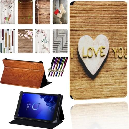 Case for Alcatel 1T 7 10 / 3T 8 10 / A3 10 Tablet Wood Pattern Scratch Resistant Lightweight Protective Case Cover + Pen