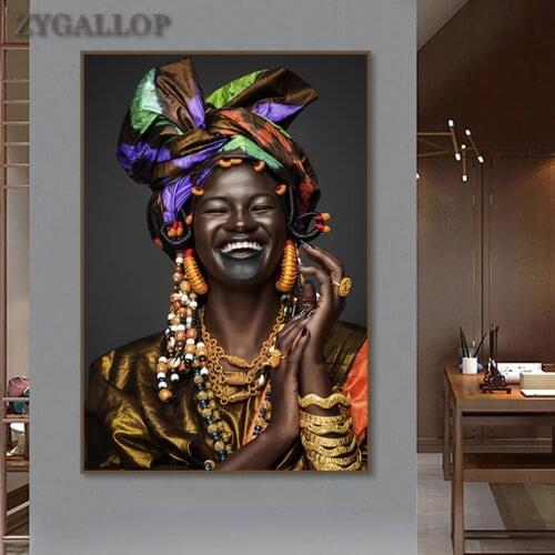 National Style Black Woman Canvas Painting On The Wall African Art Posters and Prints Wall Pictures for Living Room Decoration