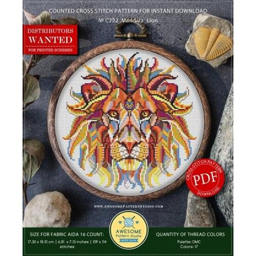 Drop Shipping Embroidery Mandala Lion Counted Cross Stitch Quilt Patterns with 100% Cotton Floss & Free Shipping for Home Decor