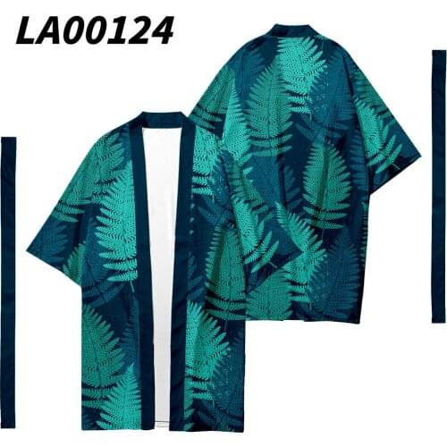 Oversize 6XL Leaves Printed Long Style Japanese Kimono Cardigan With Belt Couple Women Men Casual Asian Clothes Harajuku
