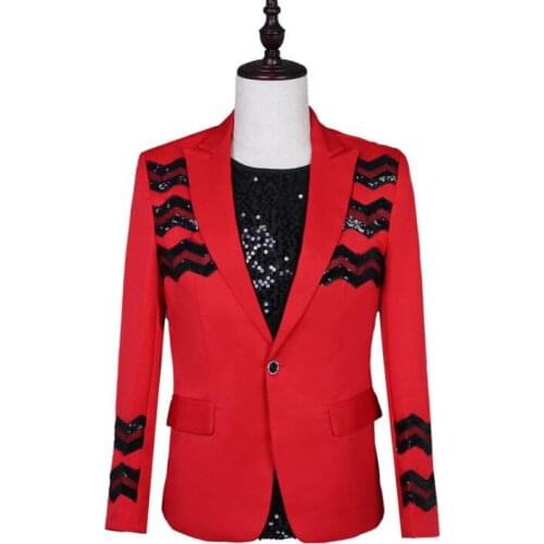 Red sequins blazer men suits designs jacket mens stage costumes for singers clothes dance star style dress rock masculino homme