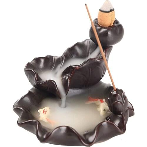 Backflow Incense Burner Lotus Incense Holder Buddhist Supplies Smoke Waterfall Reflux Ceramic Incense Burner For Yoga Meditation